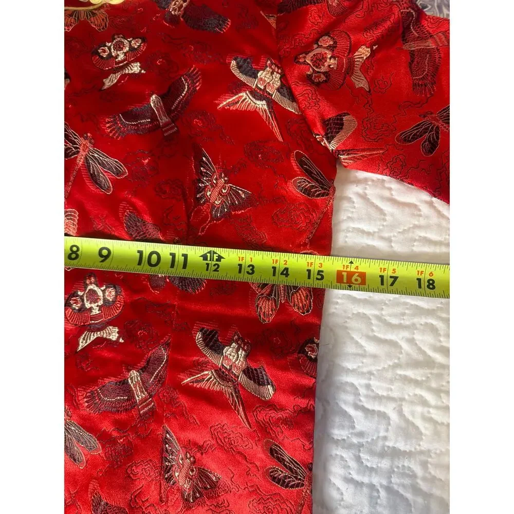 Tonglehui Girls Red Satin Jacquard Chinese Top - Traditional  Size 140 (US 8/10)